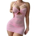 thumbnail image 1 of SUNSIOM Womens Lingerie Set See Through Ring Chain Halter Neck Mesh Lingerie Dress G-String Thongs 2 Pcs Set, 1 of 6