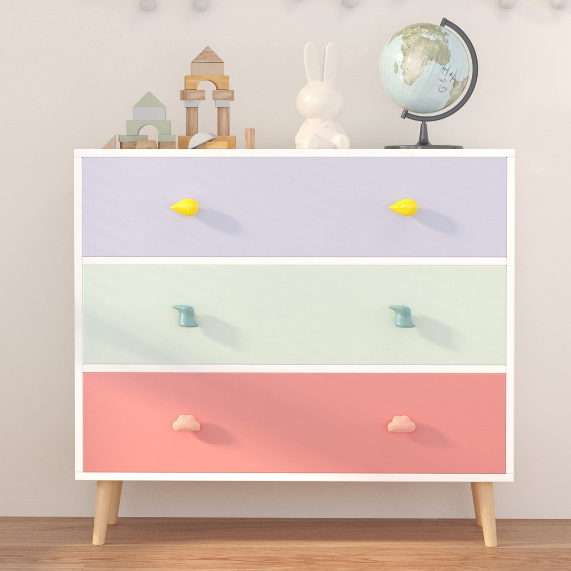 Jopath 3 Drawer Dresser Kids Nightstand Modern Wood Chest of Drawers or Living Room,Nursery,Bedroom,Colorful03