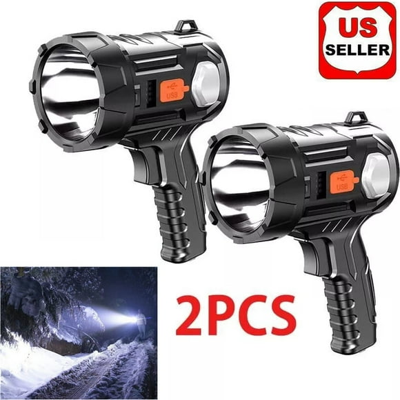 2-piece solar/USB ultra bright rechargeable LED spotlight flashlight searchlight from the United States-