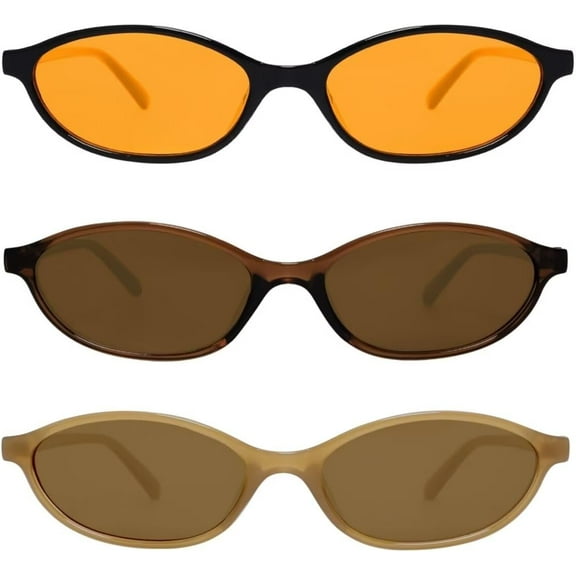 PUMIER Retro Oval Sunglasses for Women Chic Cat Eye 90s Sunnies Lightweight Narrow Shades Trendy UV protection Sun Glasses