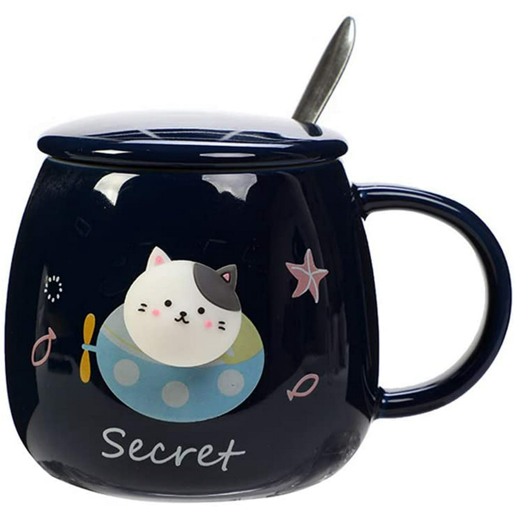 Cute Cat Mug, SAYDY Creative Ceramic Coffee Mug Set,  oz Novelty Cartoon  Big Belly Cup, Morning Tea Cup Milk Mug, Gift for Cat Lovers, Friends,  Roommate, Family and Kids (Blue) |