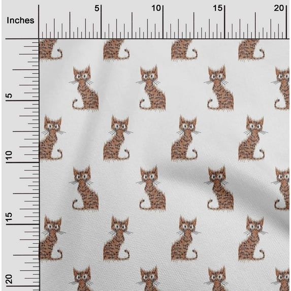 oneOone Cotton Poplin Fabric Cat Ikat Print Fabric By Yard 42 Inch Wide