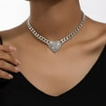 thumbnail image 4 of Heart Pendant Necklace for Women Gold Heart Choker Necklace Silver Rhinestone Chunky Cz Heart Necklaces Punk Cuban Link Chain Necklace Trendy Jewelry, 4 of 13