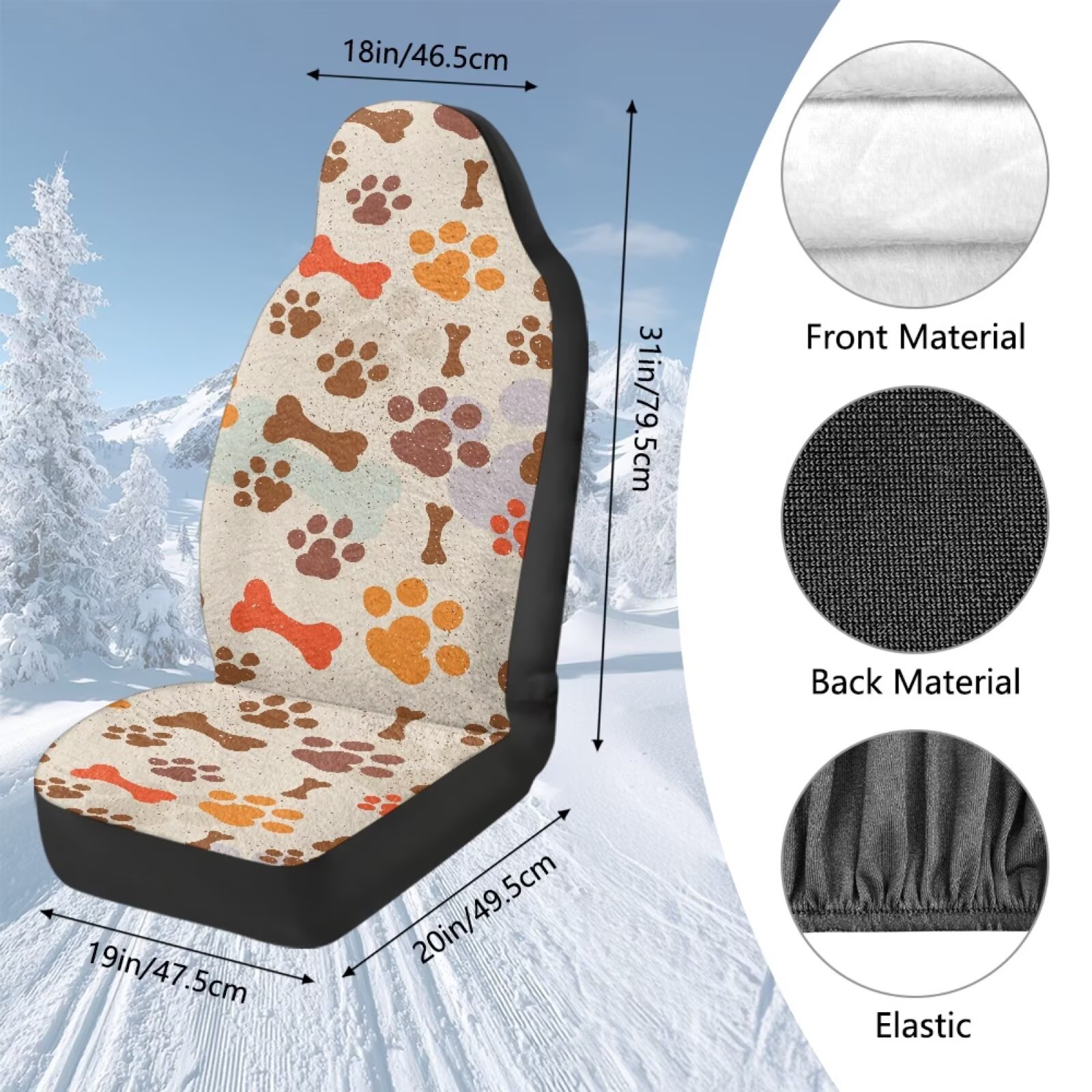 Uorisanigo Car Seat Cover Fit Four Seasons, Universal Cute Dog Paws Front of Car Seat Cushions, 2 PCS Auto Seats Protectors, Fit for Most Cars, SUVs, Trucks, and Vans