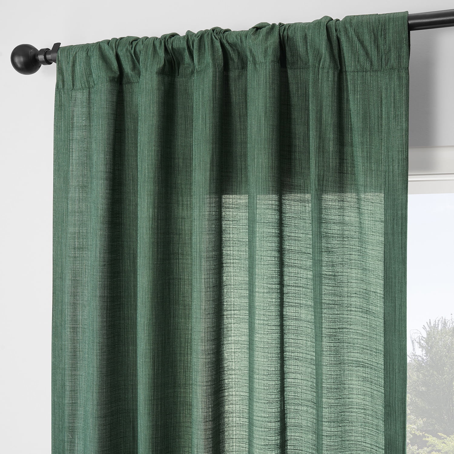 Half Price Drapes Dark Green Rustic Linen Weave Light Filtering Curtains for Bedroom (2 Panel), 50W X 84L