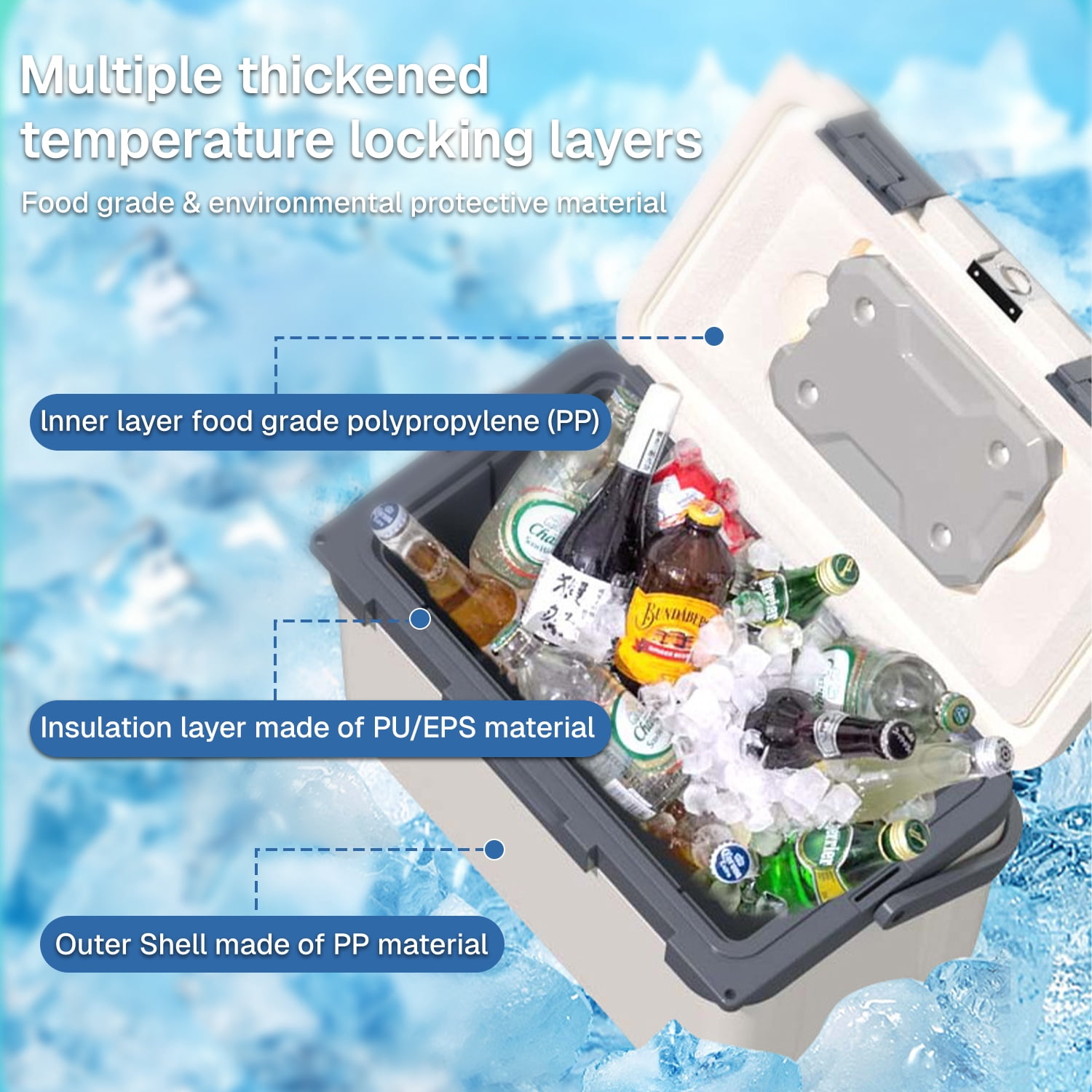 BN-LINK 30 Quart Cooler, Insulated Hard Ice Chest with Handle, Portable Hard Cooler for Camping,Travel,Picnic, Family Gatherings,White