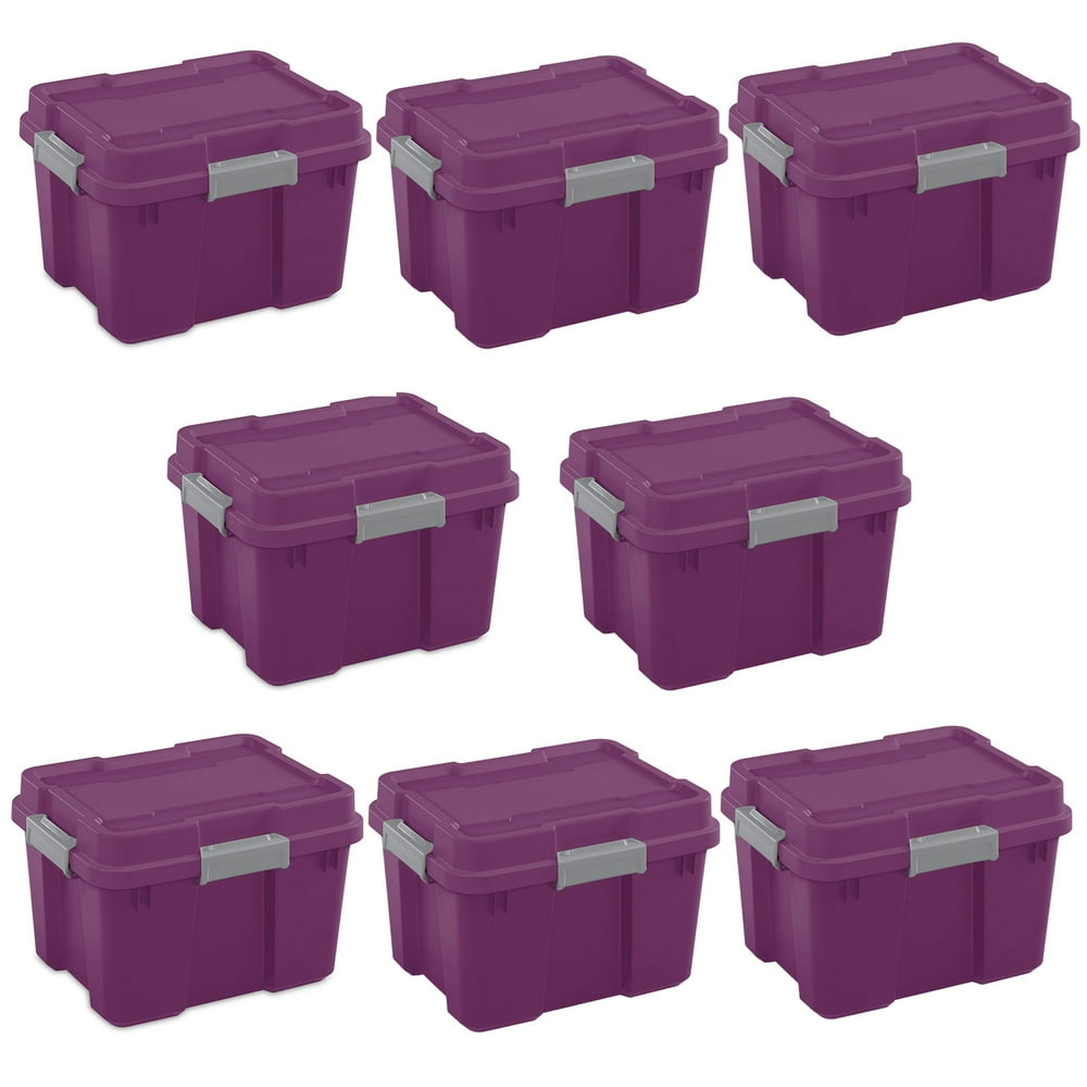 Sterilite 20 Gal Plastic Storage Container Box & Lid, Purple/Gray (8