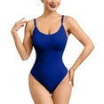 thumbnail image 2 of BLTIBY Sleeveless Bodysuit for Women V Neck Solid Color Ribbed Thong Jumpsuit Tummy Control Seamless Shapewear Fashion Bodysuits Blue 3XL, 2 of 9