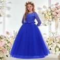 thumbnail image 2 of Miluxas Girls Long Lace Bridesmaid Dress 3/4 Sleeves Floor Length Wedding Party Evening formal Maxi Tulle Ball Gowns Blue 12-13 Years, 2 of 6
