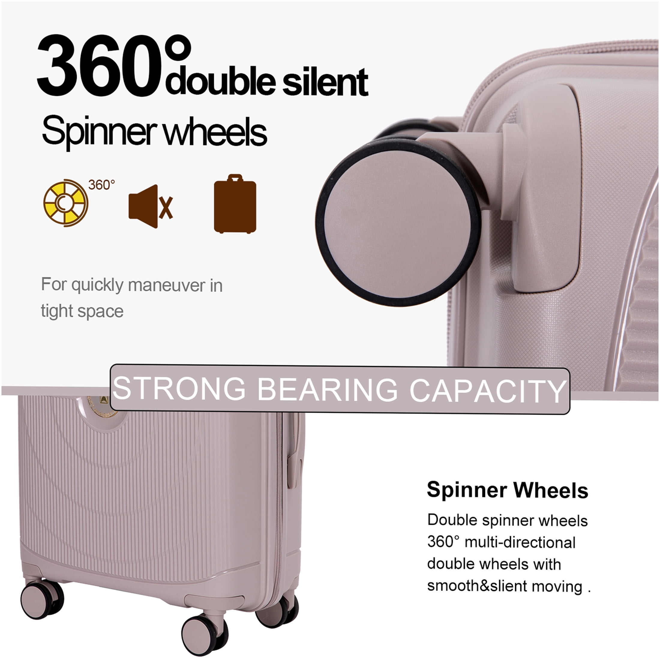 JERFIT 3-Piece Hard Shell Spinner Luggage Set with TSA Lock - 20" Carry-On, 24", 28" Checked Suitcases, Greige