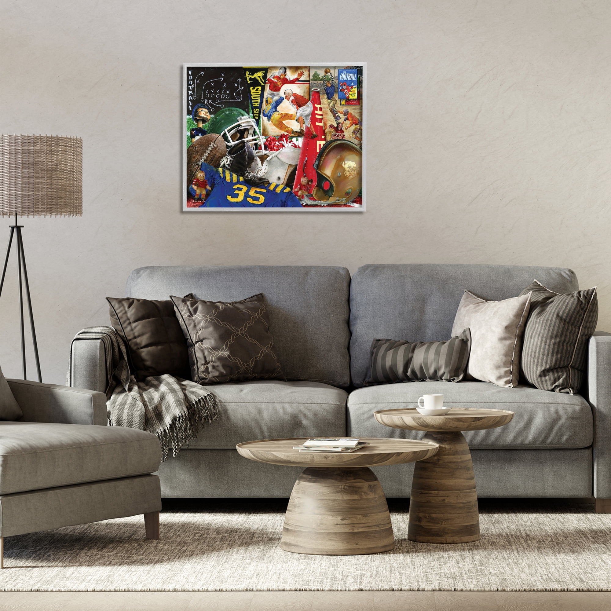 Stupell Industries Football Sports Collage Sports Painting Gray Framed Art Print Wall Art, 30 x 24