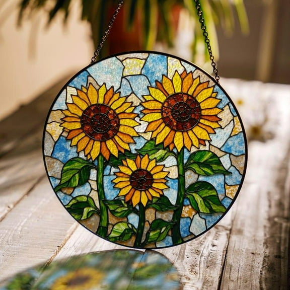 Sunflower Stained Glass Suncatcher Window Hanging Gift for Mom Grandma Friend