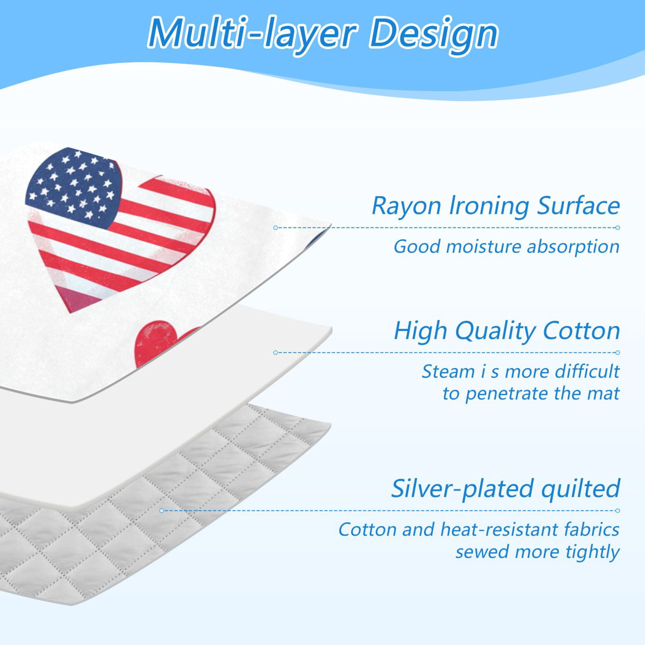 Hearts with Flag Pattern Design Independence Day Ironing Mat Blanket Portable Travel Ironing Pad Heat Resistant Pad 47.2" x 27.6”