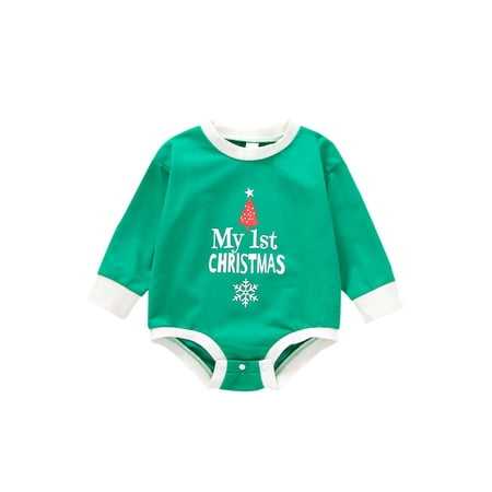 

Ehfomius Baby Tops Long Sleeve My 1st Christmas Tops/ Buttoned Crotch Romper