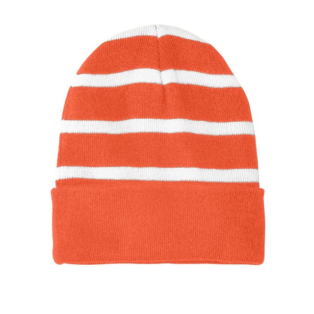 Top Headwear Bonnet Rayé avec Bande Unie - Orange/blanc