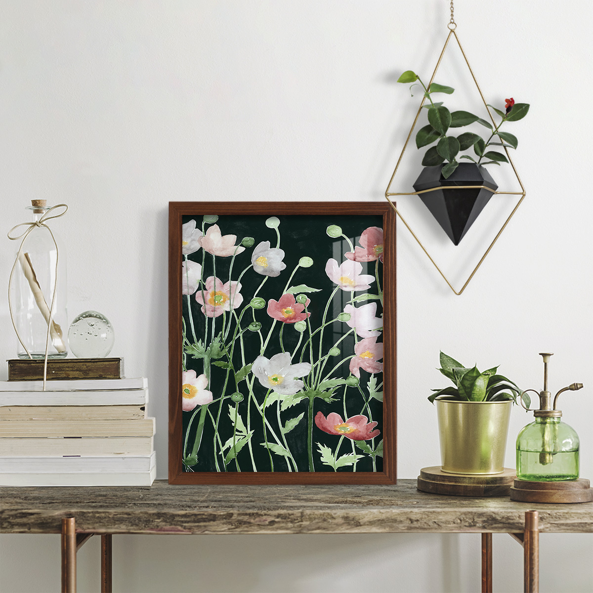 Anemone Dance I -Framed Print w/glass-Chestnut