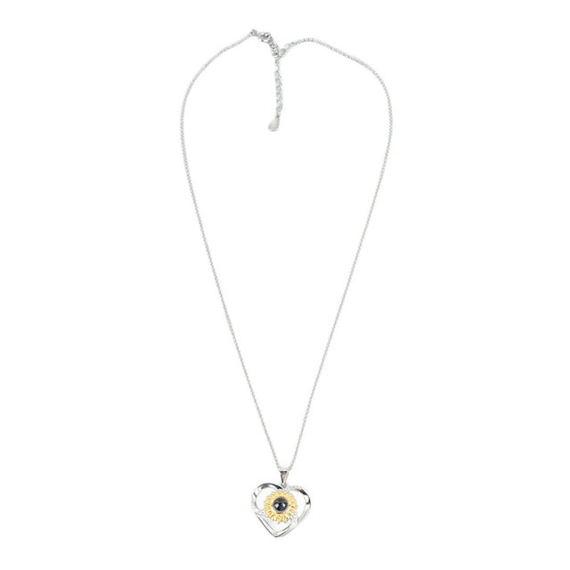 Collar de corazón de girasol plateado S925 para niñas y mujeres, joyería elegante con colgante de flor en forma de corazón con diamantes de imitación brillantes