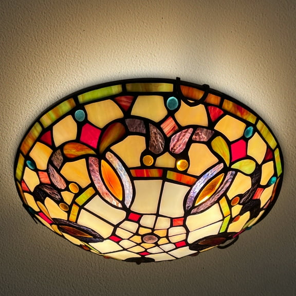 Tiffany Ceiling Lights, Stained Glass Ceiling Light 2-Lights 12 Inch Tiffany Flush Mount Ceiling Light for Bedroom Dining Living Room Entryway Foyer