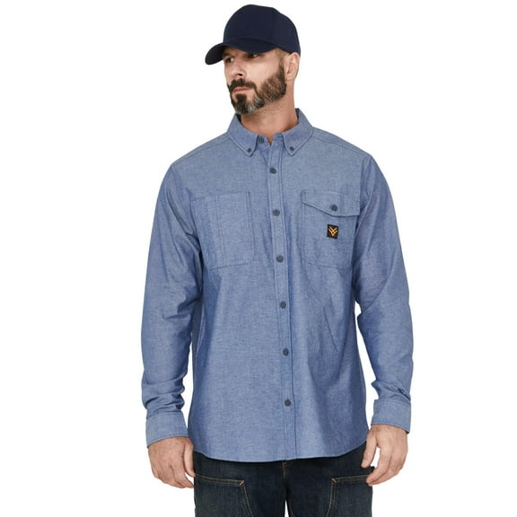 Hawx Men's Chambray Sun Protection Long Sleeve Button-Down Western Shirt - HXSP22W39-BLU Medium