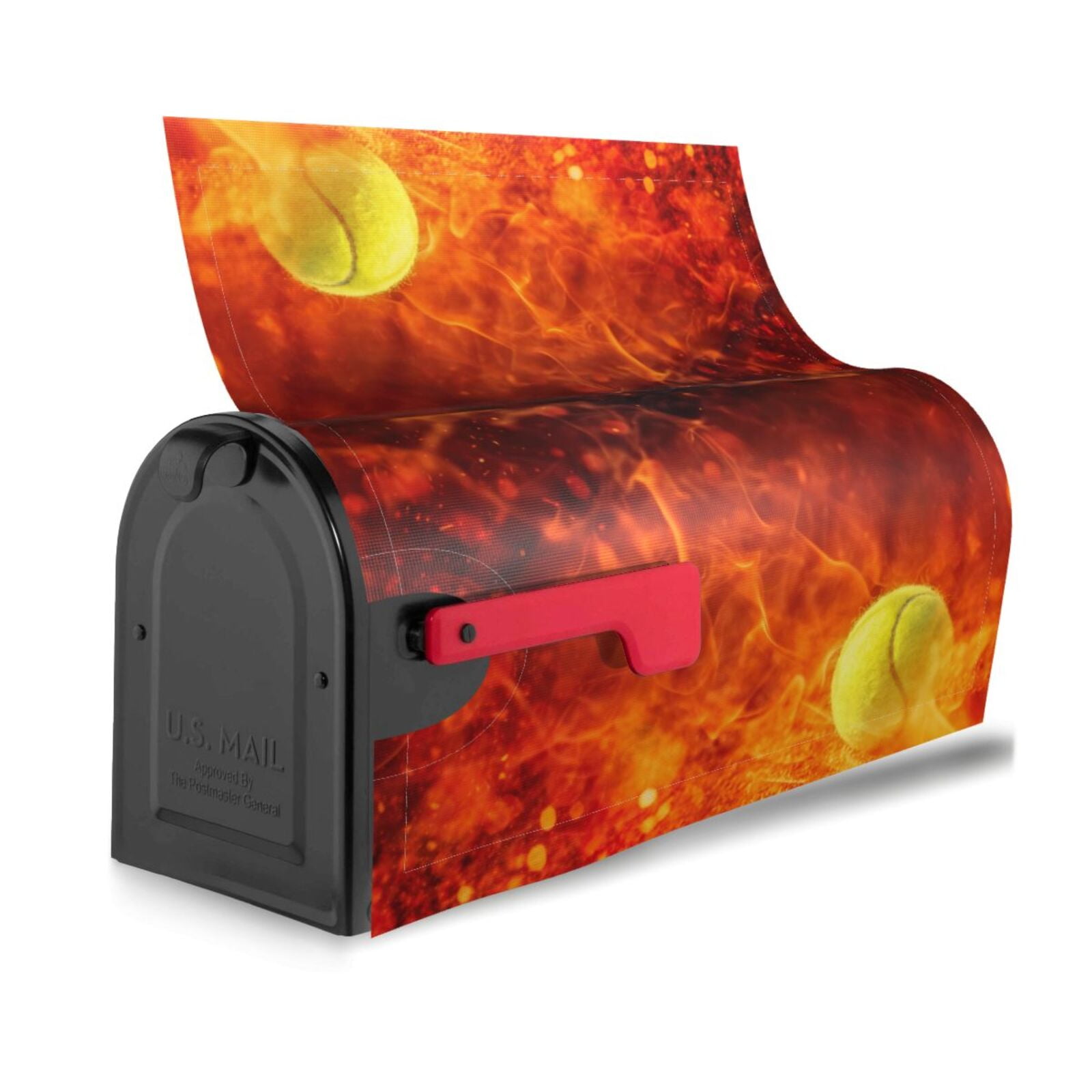 Vsdgher Tennis Ball In Fire Mailbox Cover Magnetic Mailbox Wraps Post Letter Box Cover for Garden Yard Home Decor 2 Sizes-21x18 in