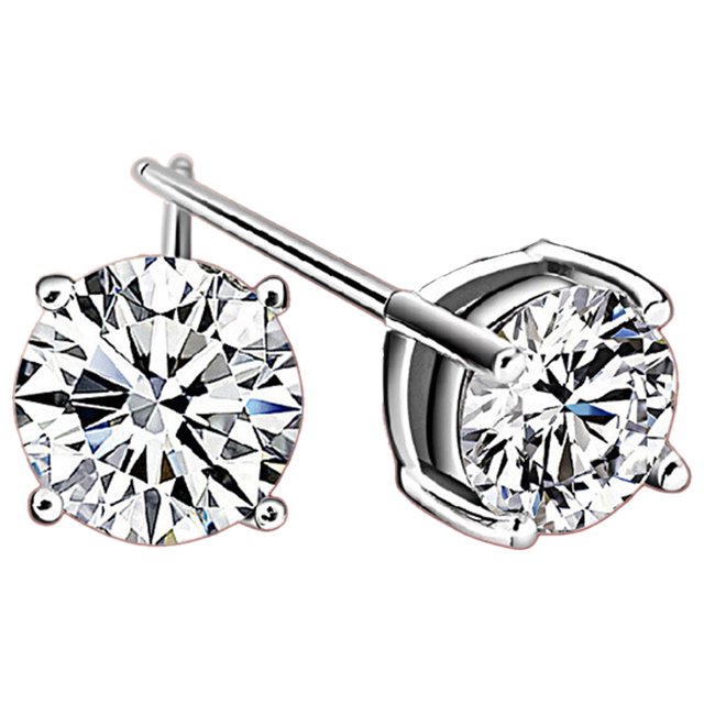 Pendientes redondos brillantes de plata de ley 925 con circonita cúbica chapada en plata blanca y diamantes de imitación