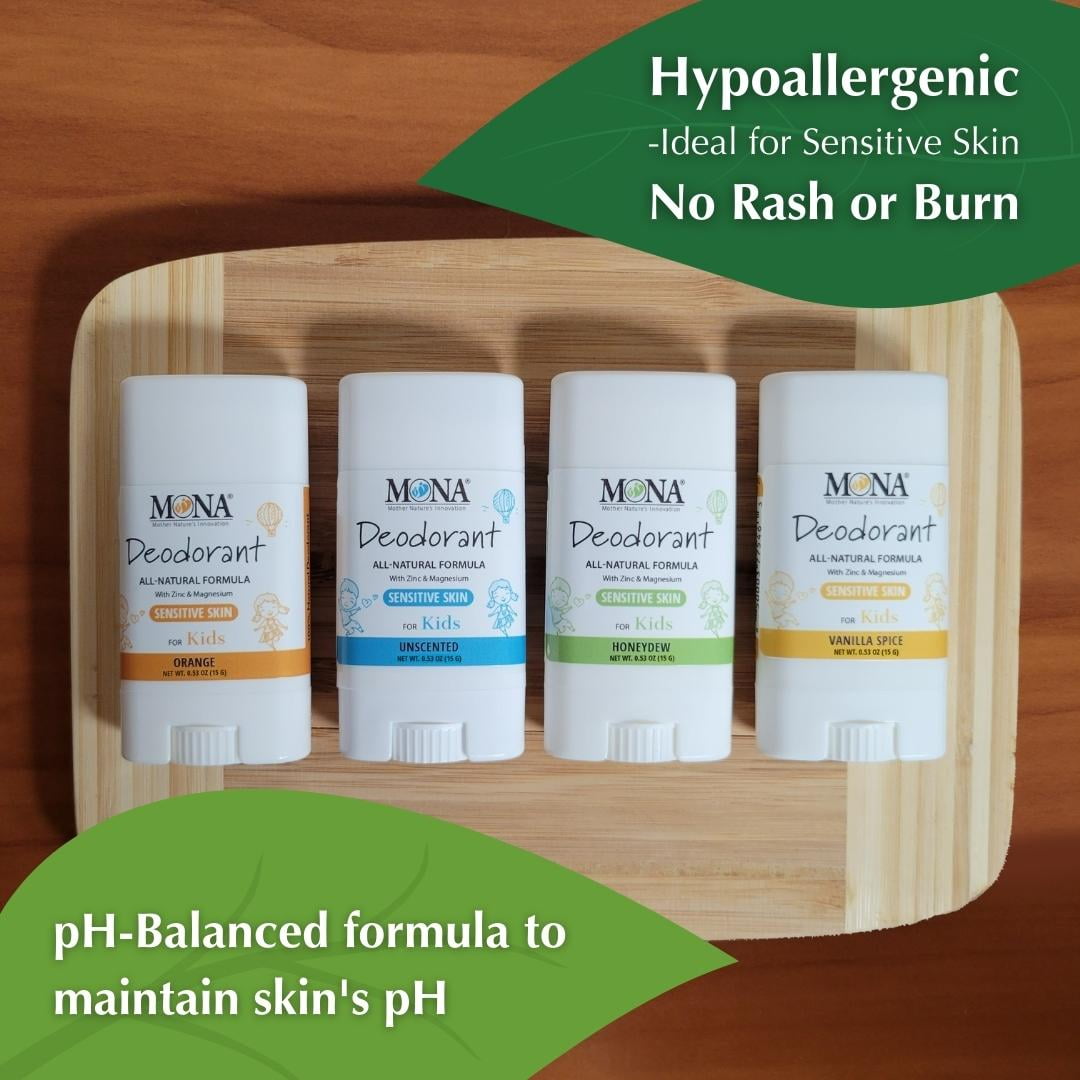 MONA Aluminum-Free Hypoallergenic Magnesium Deodorant Stick for Sensitive Skin, Travel Size, Vegan, 0.53 oz (4-Pack)