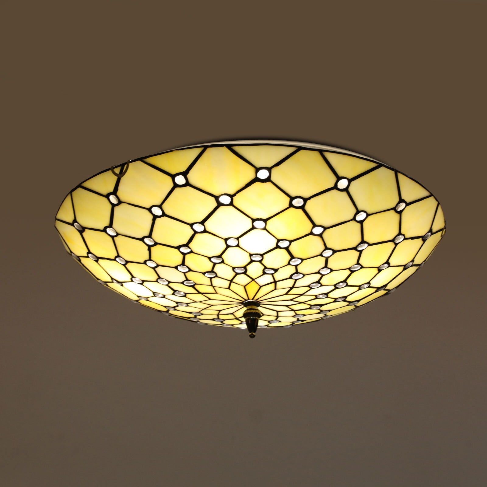 4-Light Classic Ceiling Light Flush Mount Wide Stained Glass Ceiling Light 110V