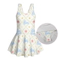 thumbnail image 5 of Xixirimido Rabbit Floral Grids Print Girls One Piece Swimsuits with Skirt Sleeveless Swim Dress Modest Skirted Swimwear with Built-in Shorts UPF 50+ Bathing Suit, 8-9 Years, 5 of 7