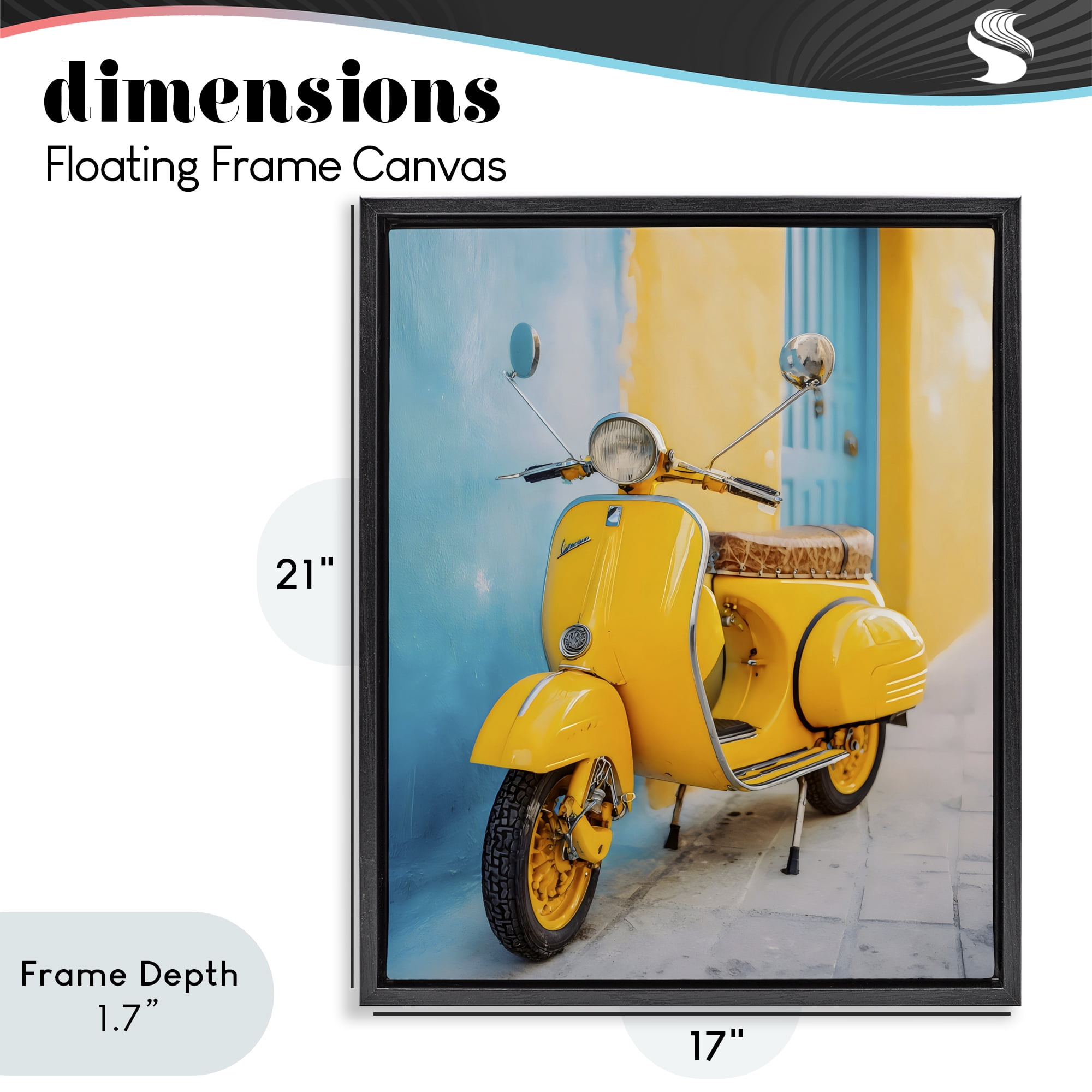 Stupell Industries Sunny Ride Vintage Moped Black Framed Floater Canvas Wall Art, design by Franklyn Gregory