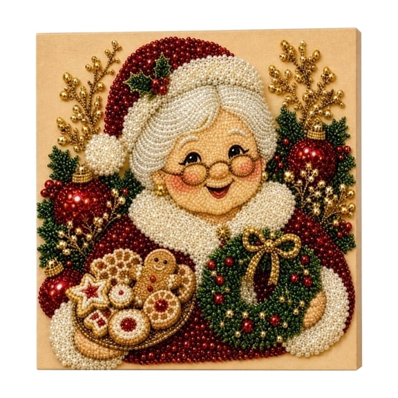 Rdausd Christmas DIY Diamond Painting Kit, 7.87x7.87 inch, 5D Pearl Rhinestone Art Crafts, Festive Mrs Claus Tabletop Ornament, Holiday Wall Decor for Home Office