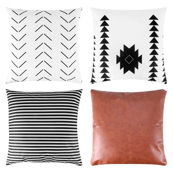 Housses de Coussin Décoratives Uniquement pour Canapé, Sofa Ou Lit, Ensemble de 4, 18X18 Pouces, Design Moderne, Rayures en Peluche Courtes, Ensemble de Literie en Faux Cuir Géométrique (18 Pouces X 18 Pouces)