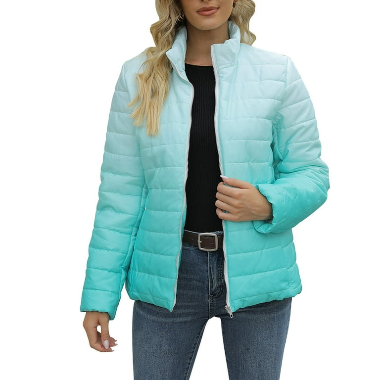 WGOUP Women s Casual Stand Light Coat Short Button Pocket Down Jackets Coat Cyan