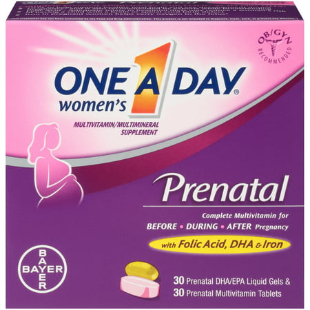 One A Day Women's Prenatal Multivitamin Two Pill Formula, Supplement for Before, During, and Post Pregnancy, Including Vitamins A, C, D, E, B6, B12, Folic Acid, and Omega-3 DHA, 30+30