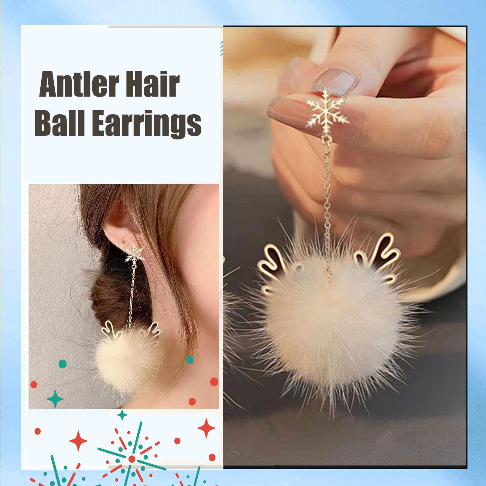 LIUZHIPENG Pom Pom Earrings for Women Girls Cute Snowflake Antler Pompom Dangle Earring Pierced Ear Stud Drops Christmas Xmas Holiday Jewelry G2Q9 - image 4 of 9