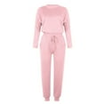 thumbnail image 3 of MSJUHEG women outfits,2 piece outfits for women,casual outfits for women,O-neck Solid Pullover Long Sleeve Bandage Loose Pants Sweatsuits,two piece sets for women,2 piece sets for women fall Pink 3XL, 3 of 6