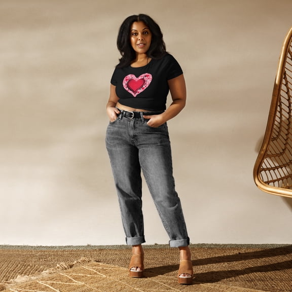 Valentine's Day Hearts Gift Women’s Crop Tee (Black, XS/SM)
