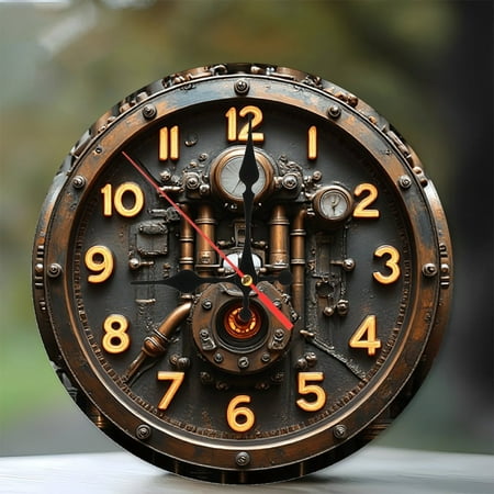 Steampunk Style Wall Clock Vintage Roman Numerals Metal Gear Clock 10-Inch Silent Wooden Wall Clock, Battery Operated (AA Batteries Not Included), Artistic Home Decor