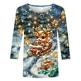thumbnail image 4 of Print Knit Top Crewneck Three Quarter Sleeve Casual Holiday Season Tee Shirt Soft Comfortable Blouse For Festive Party Family Gathering Cozy Outfit, 4 of 5