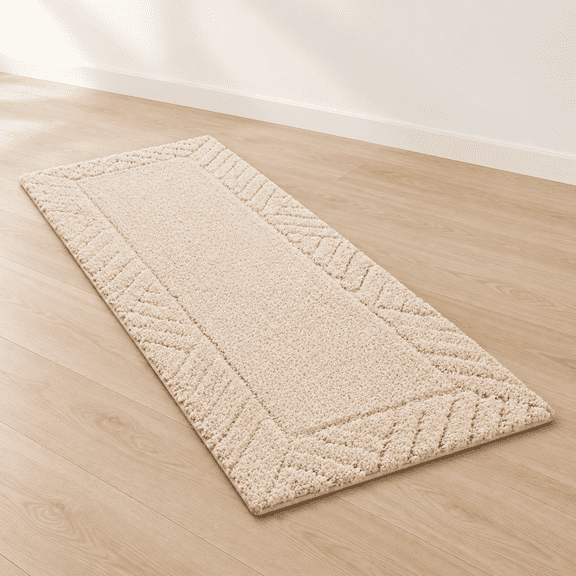 48x17 Long Bathroom Runner Rugs Beige Non Slip Washable Bath