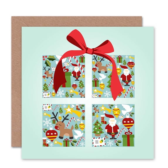 Christmas Santa Decorations Present Greetings Card Plus Envelope Blank inside