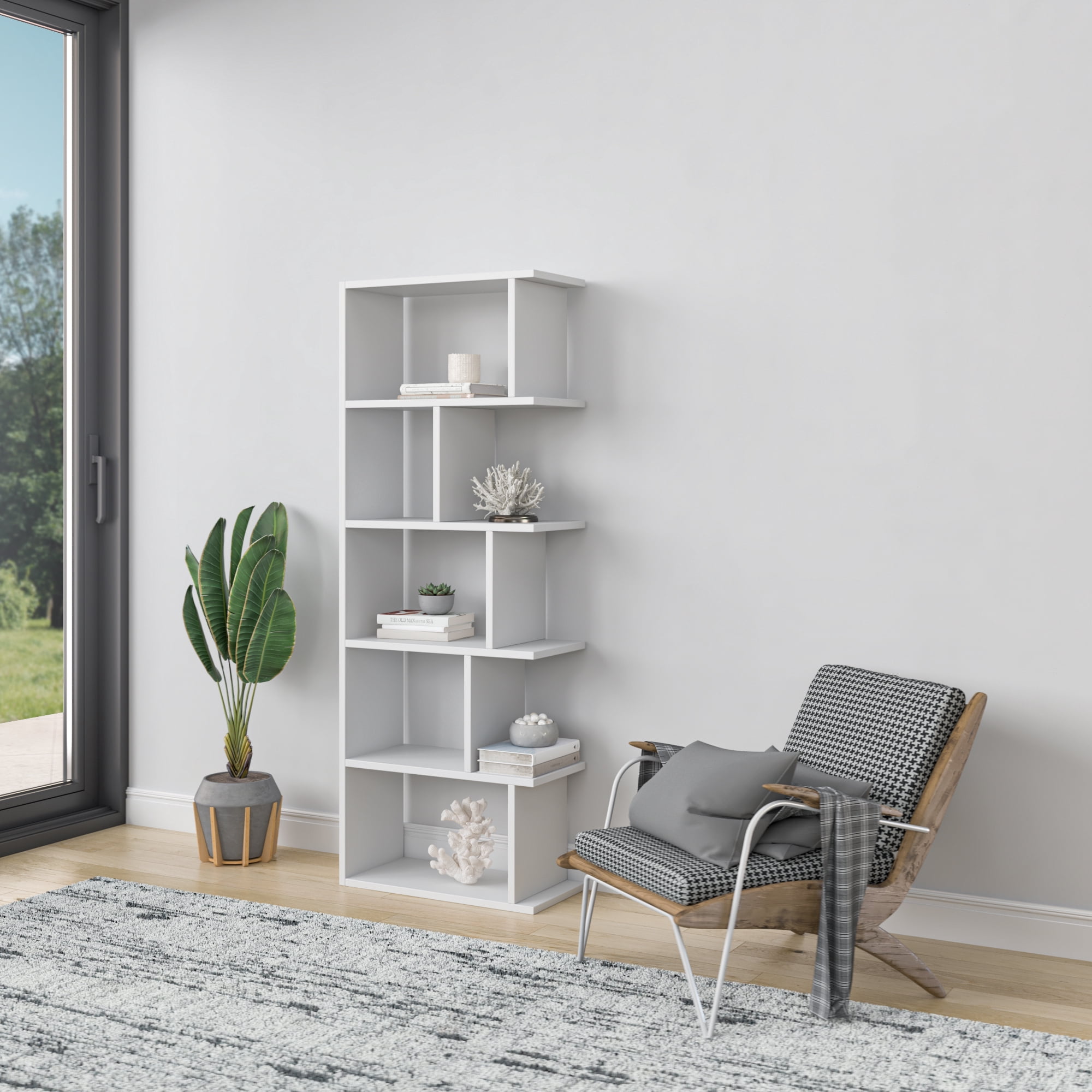 Ada Home Decor Furniture Multiple Tier Open Shelf White Bayside Modern Bookcase