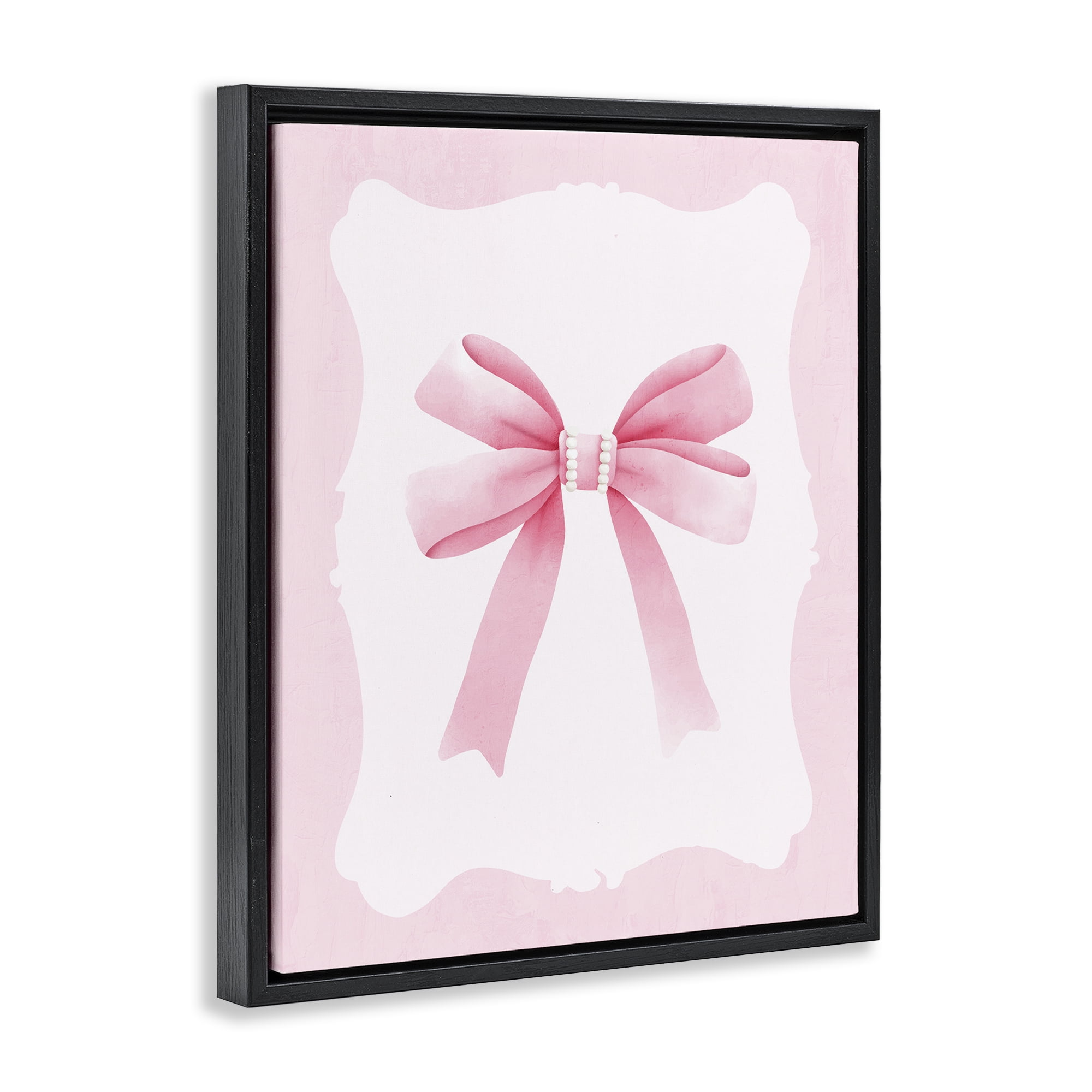 Stupell Industries Feminine Bow with Pearls Black Framed Floater Canvas Wall Art, design by Kim Allen