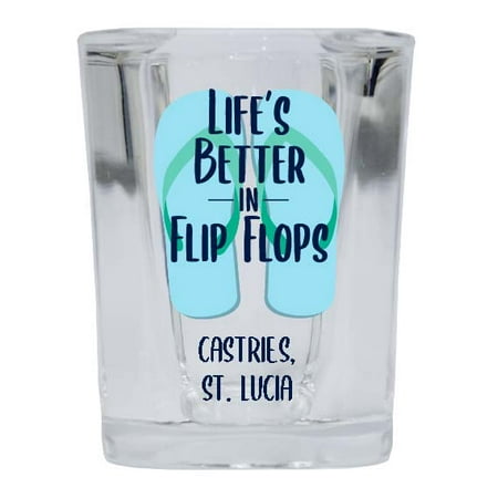 

Castries St. Lucia Souvenir 2 Ounce Square Shot Glass Flip Flop Design 4-Pack