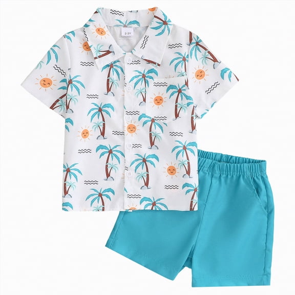Linfrsh Toddler Boy Summer Outfits Boys 2 Pieces Summer Beach Outfits Short Sleeve Button Down Shirts and Shorts Vacation Texture Sets(White,6-7 Years)