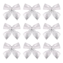 Toyvian 24Pcs Decorative Glitter Ribbon Silver Bowknots for Wedding and Tree Ornament