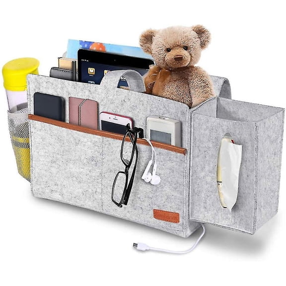 Bedside Pocket Felt Hanging Storage Bag With Tissue Box And Water Bottle Holder
