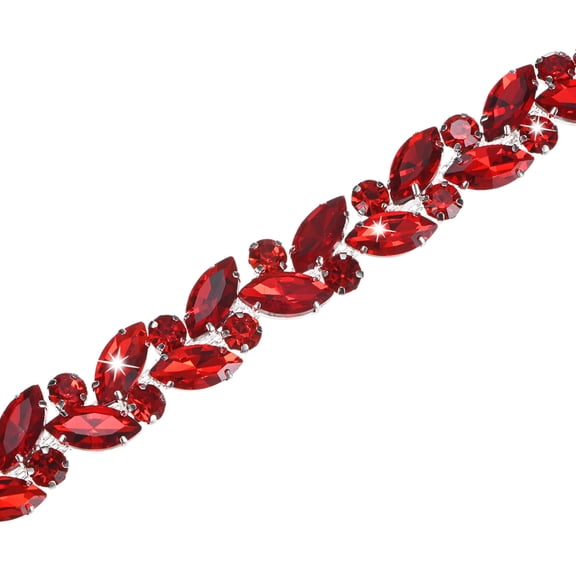 Uxcell 1-Pack 1 Yard 14 mm Crystal Rhinestone Close Horse Eye Chain Trim for Crafts/Clothes [Red]
