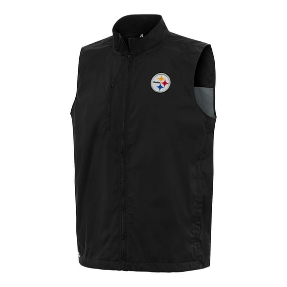 Men's Antigua Black Pittsburgh Steelers Brisk Full-Zip Vest