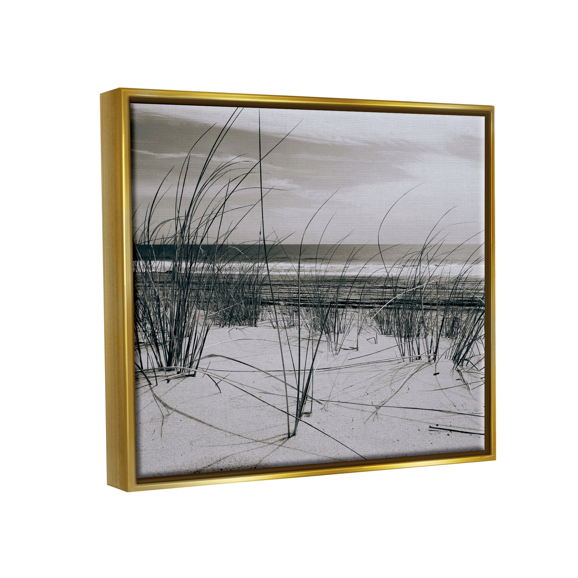 Stupell Industries Ocean Dunes Photography Landscape Photography Gold Floater Framed Canvas Art Print Wall Art, 31 x 25