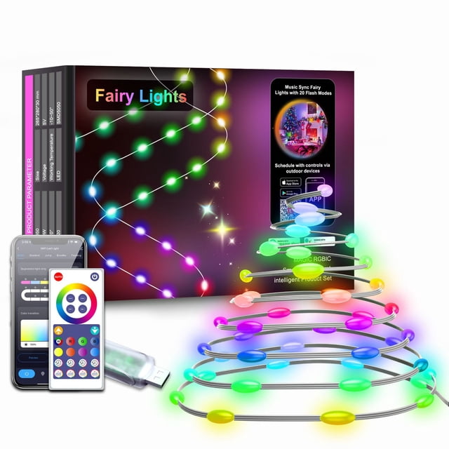 Lámpara de alambre de cuero con control de puntos inteligente, control wifi de graffiti, luces de cadena LED mágicas, luces de decoración para fiestas navideñas